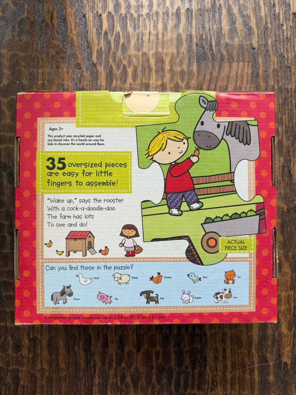 Melissa & Doug On the Farm Giant Floor Puzzle 35 pieces Natural Play